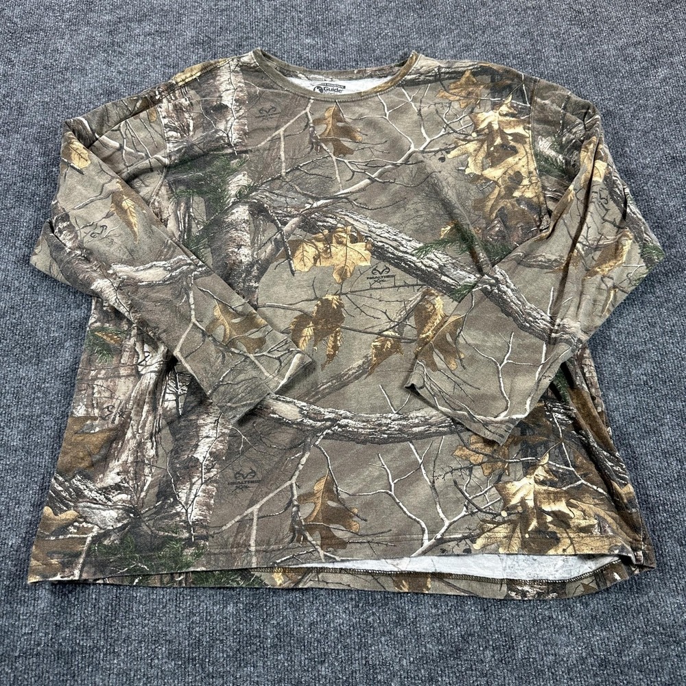 Guide Series Shirt Mens 2XL Brown Realtree Camo Long Sleeve Hunting Tee Outdoor